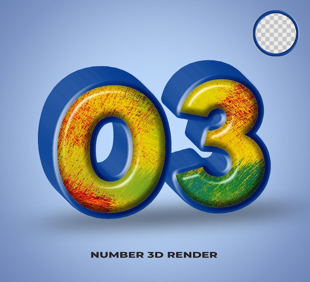 3D render number line blue with abstract colorfull glossy