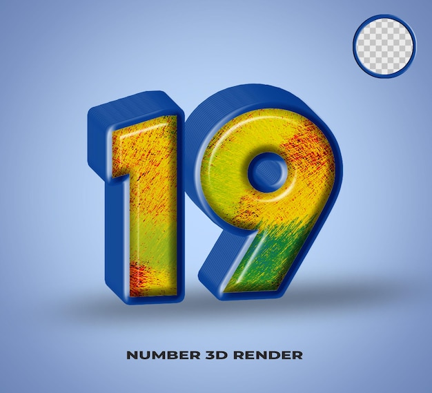 3D render number line blue with abstract colorfull glossy