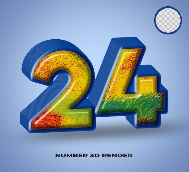 3D render number line blue with abstract colorfull glossy