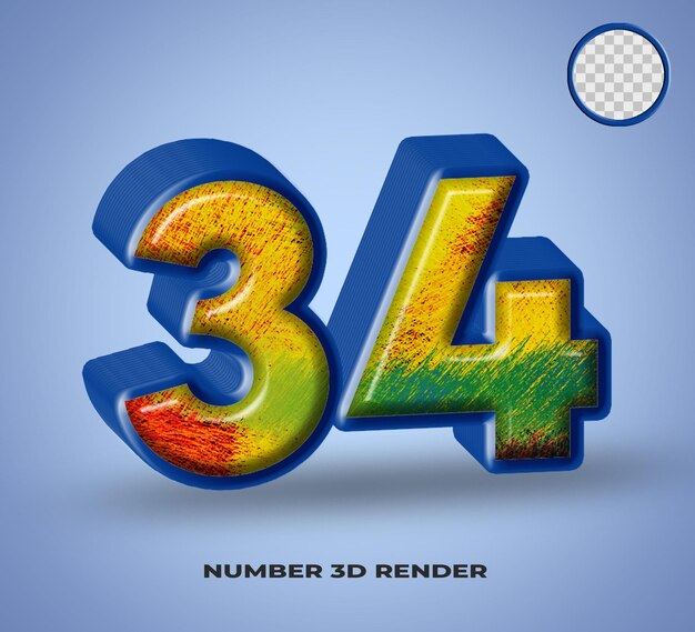 3D render number line blue with abstract colorfull glossy