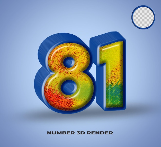 3D render number line blue with abstract colorfull glosy