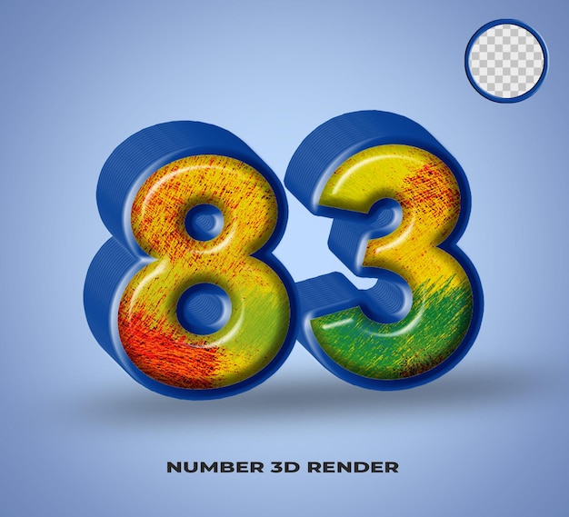 3D render number line blue with abstract colorfull glosy