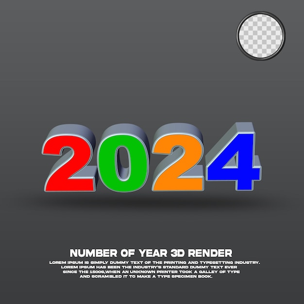 3D render number of year 2024 color