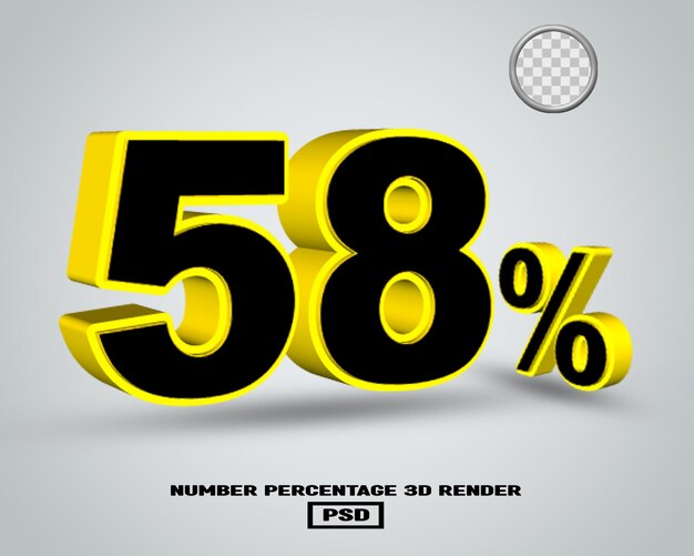 Numero di rendering 3d percentuale colore giallo nero con sfondo grigio