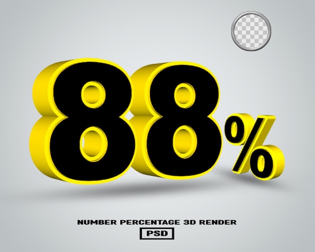 PSD numero di rendering 3d percentuale colore giallo nero con sfondo grigio