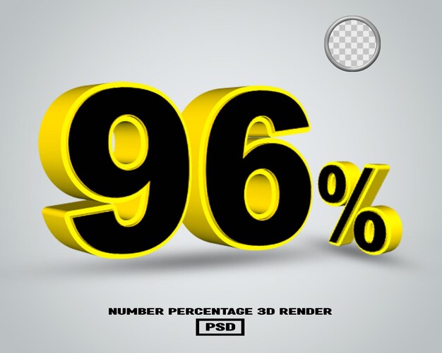 3d render number percentage black yellow color with grey backgound