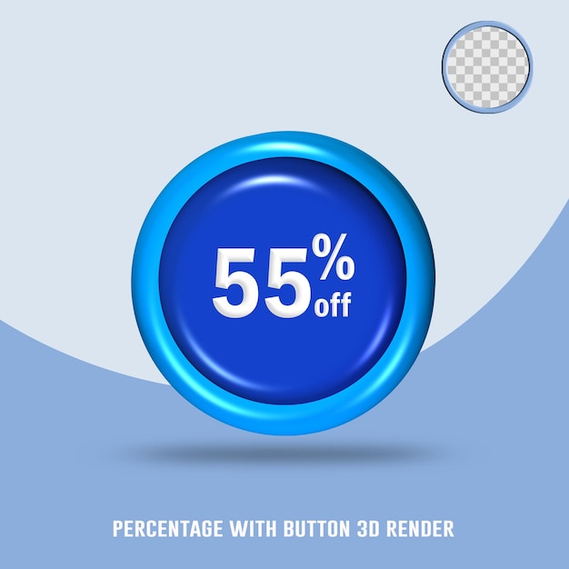 PSD 3d render number percentage button blue color