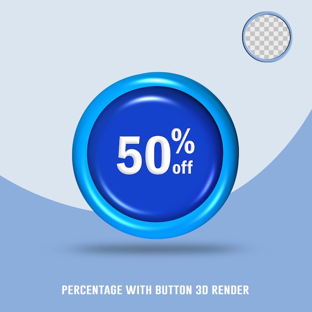 PSD 3d render number percentage button blue color