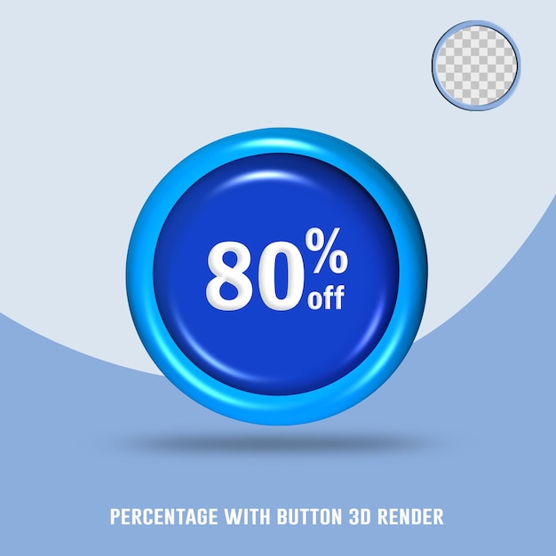 PSD 3d render number percentage button blue color