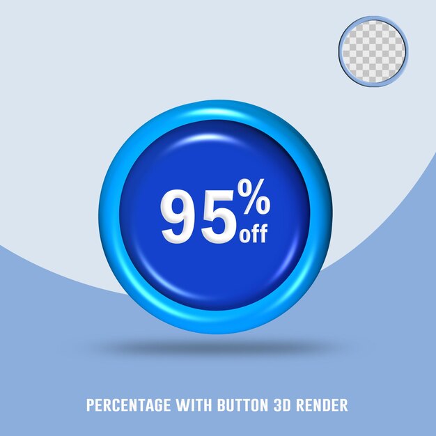 PSD 3d render number percentage button blue color