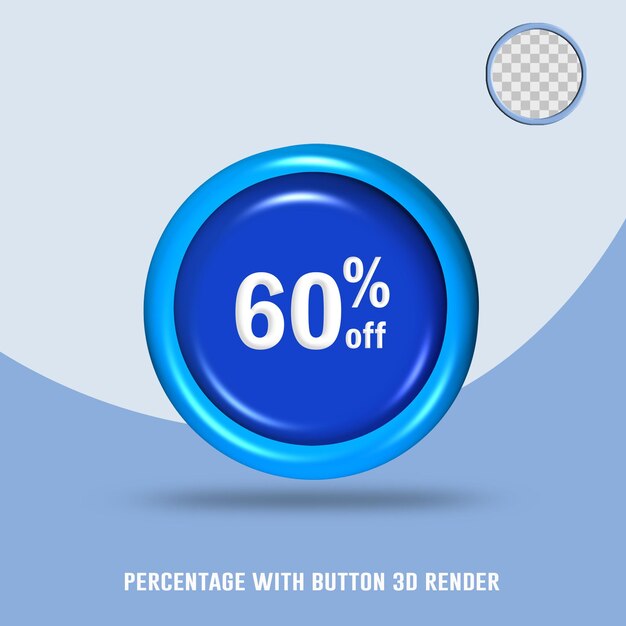 3d render number percentage button blue color