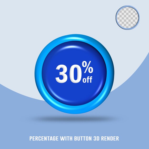 3d render number percentage button blue color