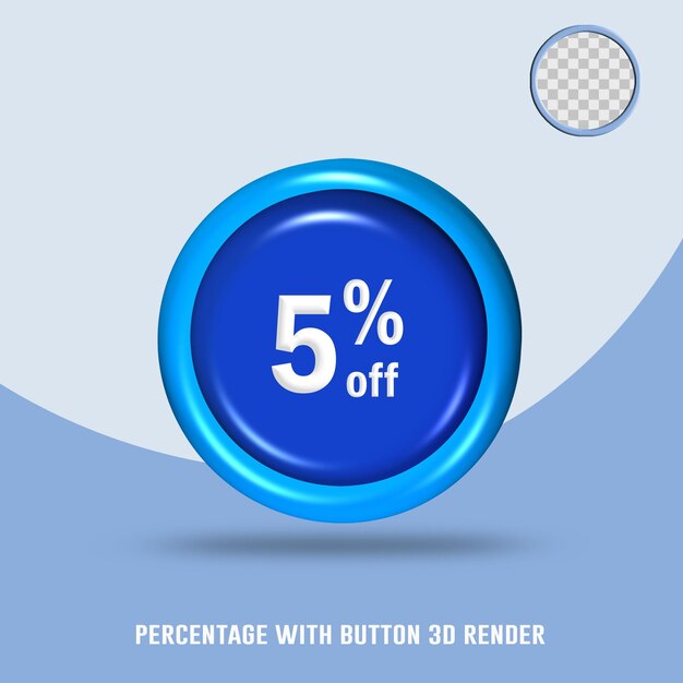 PSD 3d render number percentage button blue color