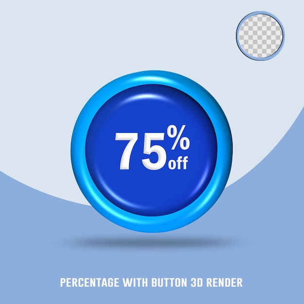 PSD 3d render number percentage button blue color