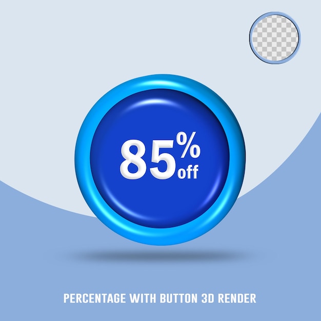 PSD 3d render number percentage button blue color