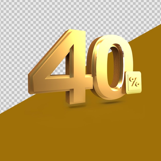 PSD 3d render number sale  gold 40