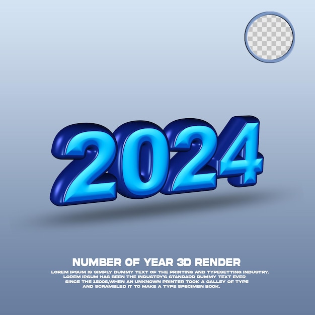 3d render number of year 2024 blue color