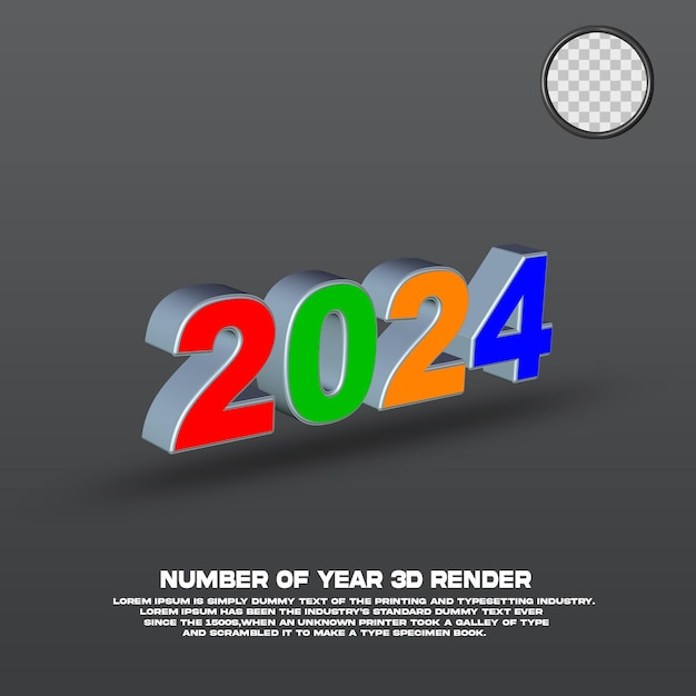 3D render number of year 2024 color