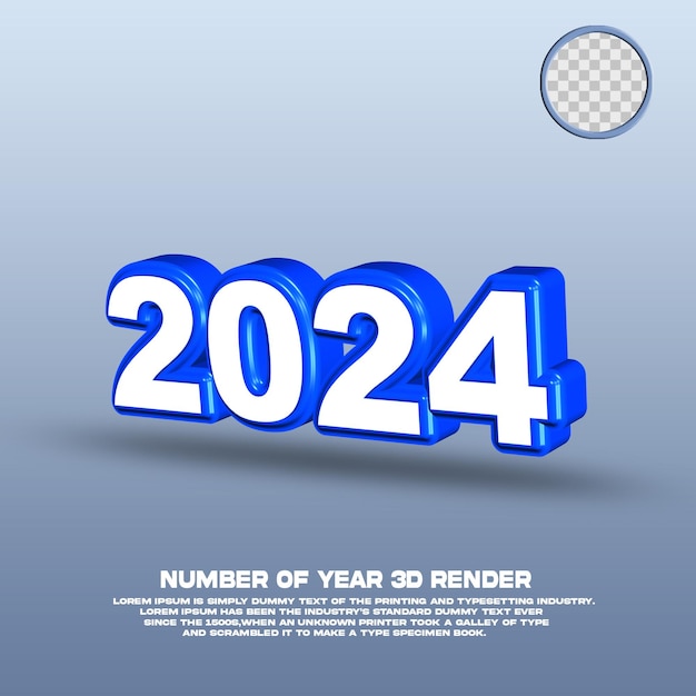 3d render number of year 2024 white blue color