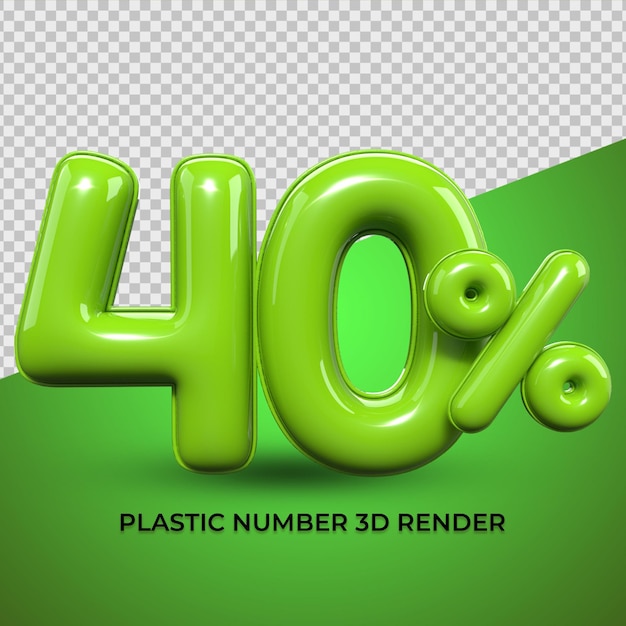 Numeri di rendering 3d percentuale 40 colore verde per sconti, progressi, vendite, progettazione di elementi