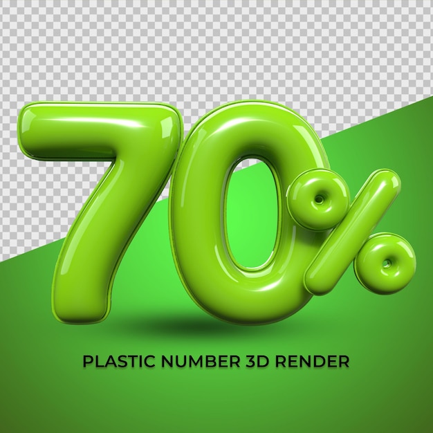 3d render  numbers percentage 70 green color for discount, progress, sales, element design