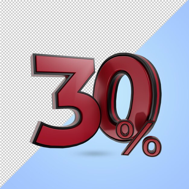 3d render numer 30 procent czarny czerwony kolor na zniżkę w czarny piątek