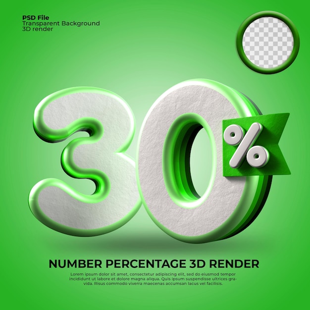 3D Render numer 30 procent za postęp zniżka sprzedaż rynek docelowy zielone kolory