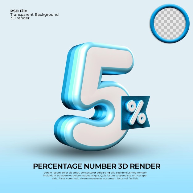 3D Render Numer 5 Procent sprzedaży rabat postęp wykres biznes finansowy niebieski kolor