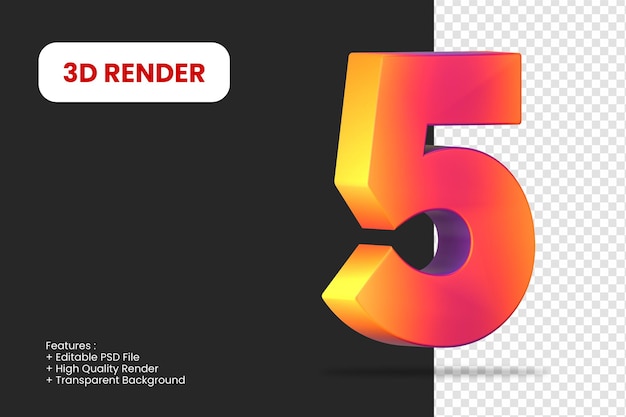 3d Render Numer 5 Z Abstrakcyjną Teksturą Na Białym Tle