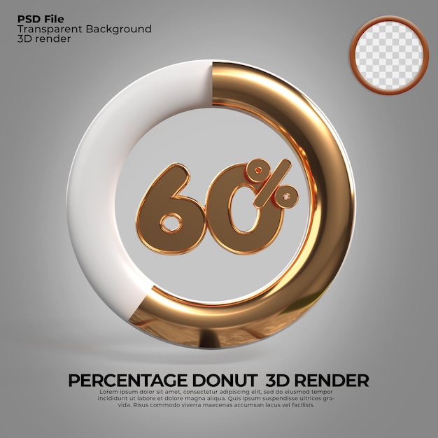 3d Render Numer 60-procentowy Pączek Dla Raportu Z Postępów Infografika W Złotym Stylu