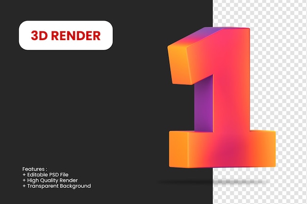 3D render nummer 1 met abstracte textuur geïsoleerd