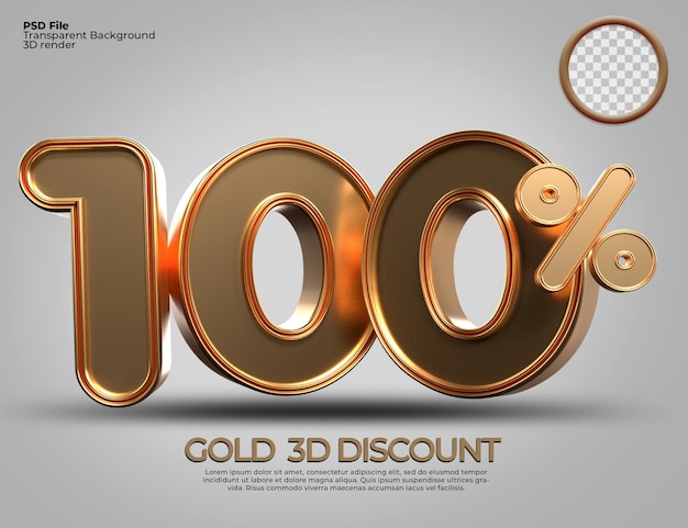 3D render nummer 100 procent goudstijl