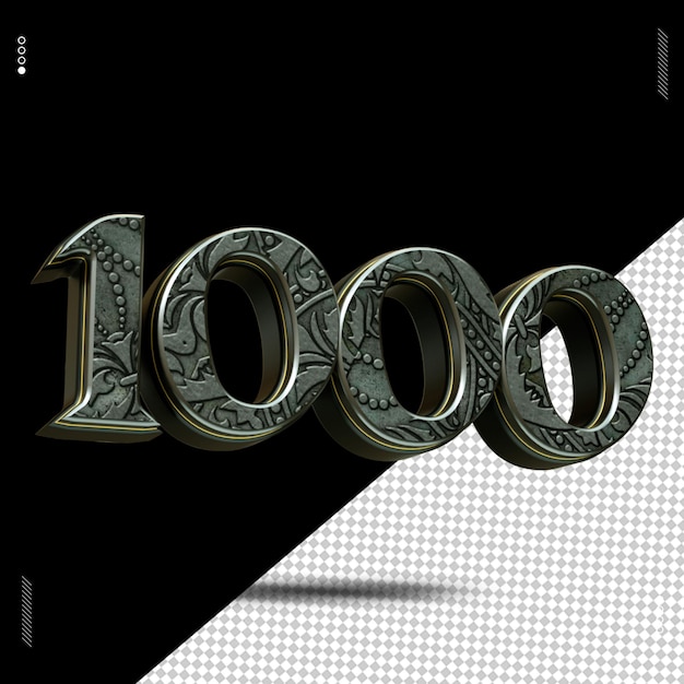 PSD 3d render nummer 1000 lettertype middeleeuws