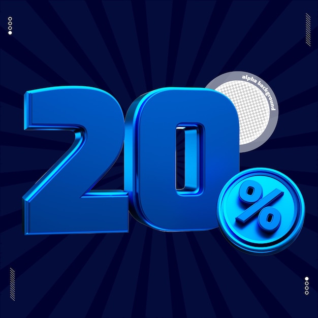 PSD 3d render nummer 20 procent lettertype blauw