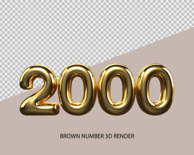 PSD 3d render nummer 2000 gouden stijl transparant voor prijs, tel nummer