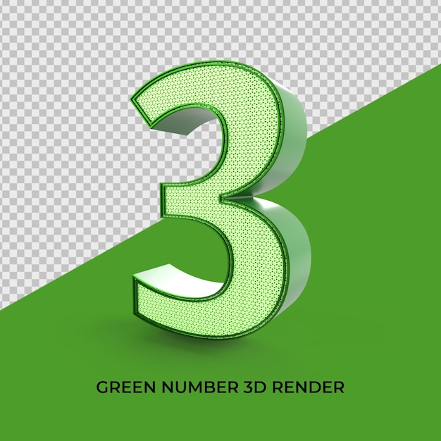 3d render nummer 3 groene kleur