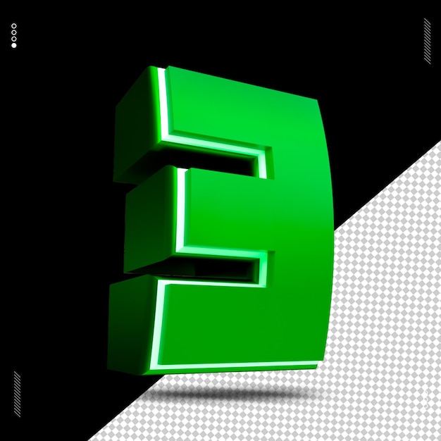 3d render nummer 3 lettertype groen