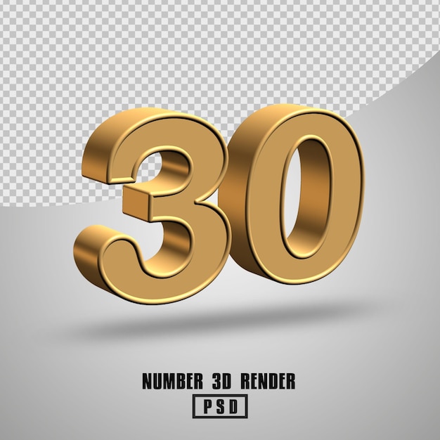 3d render nummer 30 gouden stijl