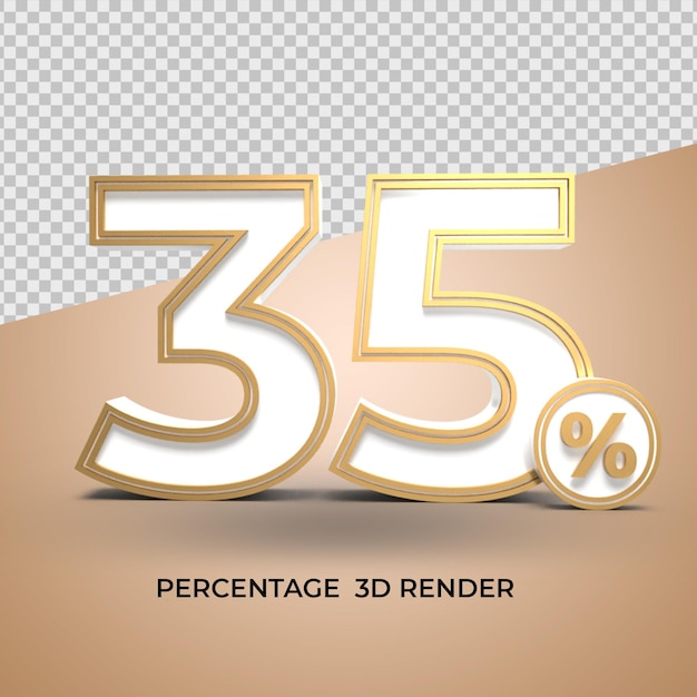 3D Render Nummer 35 Percentage witte en gouden kortingsverkoop