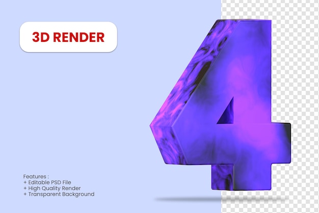3D render nummer 4 met abstracte textuur geïsoleerd