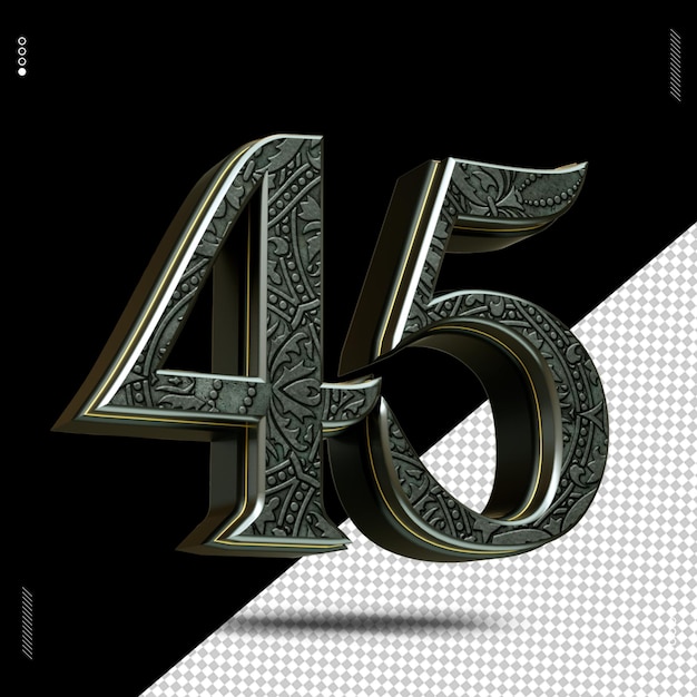 3d render nummer 45 lettertype middeleeuws