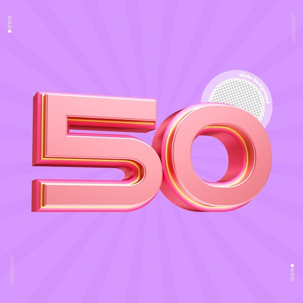 3d render nummer 50 lettertype roze