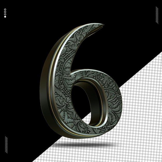 3d render nummer 6 lettertype middeleeuws