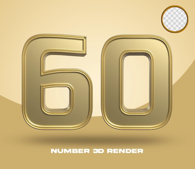 3d render nummer 60 goudkleur