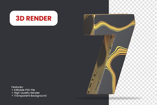 3D render nummer 7 met abstracte textuur geïsoleerd