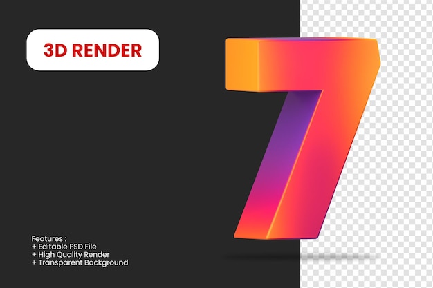 3D render nummer 7 met abstracte textuur geïsoleerd