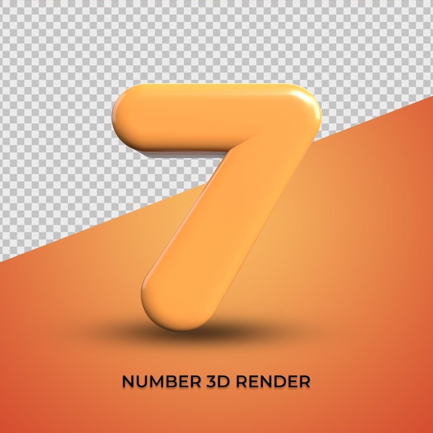 3d render nummer 7 transparant oranje kleur, plastic