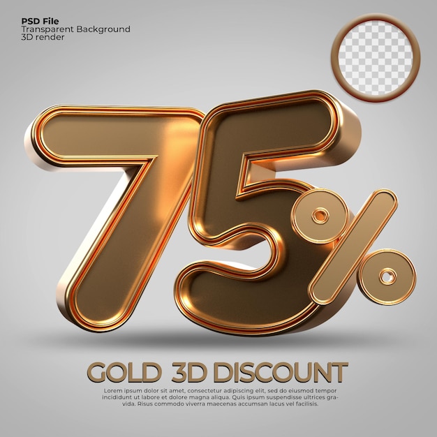 3d render nummer 75 procent gouden stijl