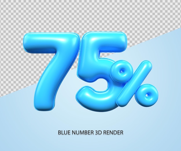 3d render nummer 75 procent plastic blauw korting