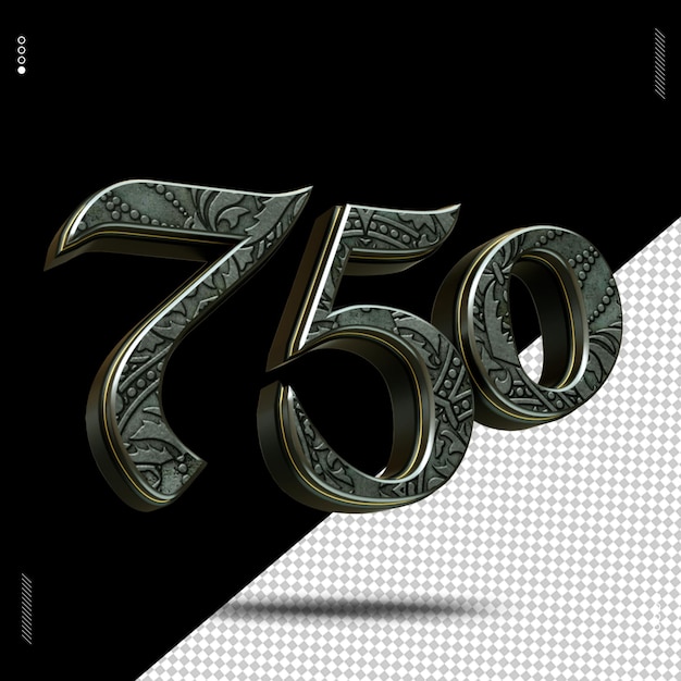 3d render nummer 750 lettertype middeleeuws